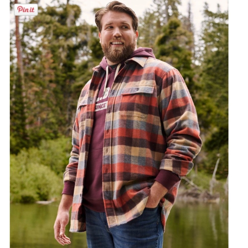 L.L.Bean like new thickest flannel size L-TALL cinnamon plaid, shirt/jacket